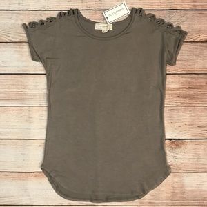 No Comment Olive Green Cold Shoulder Design Tee